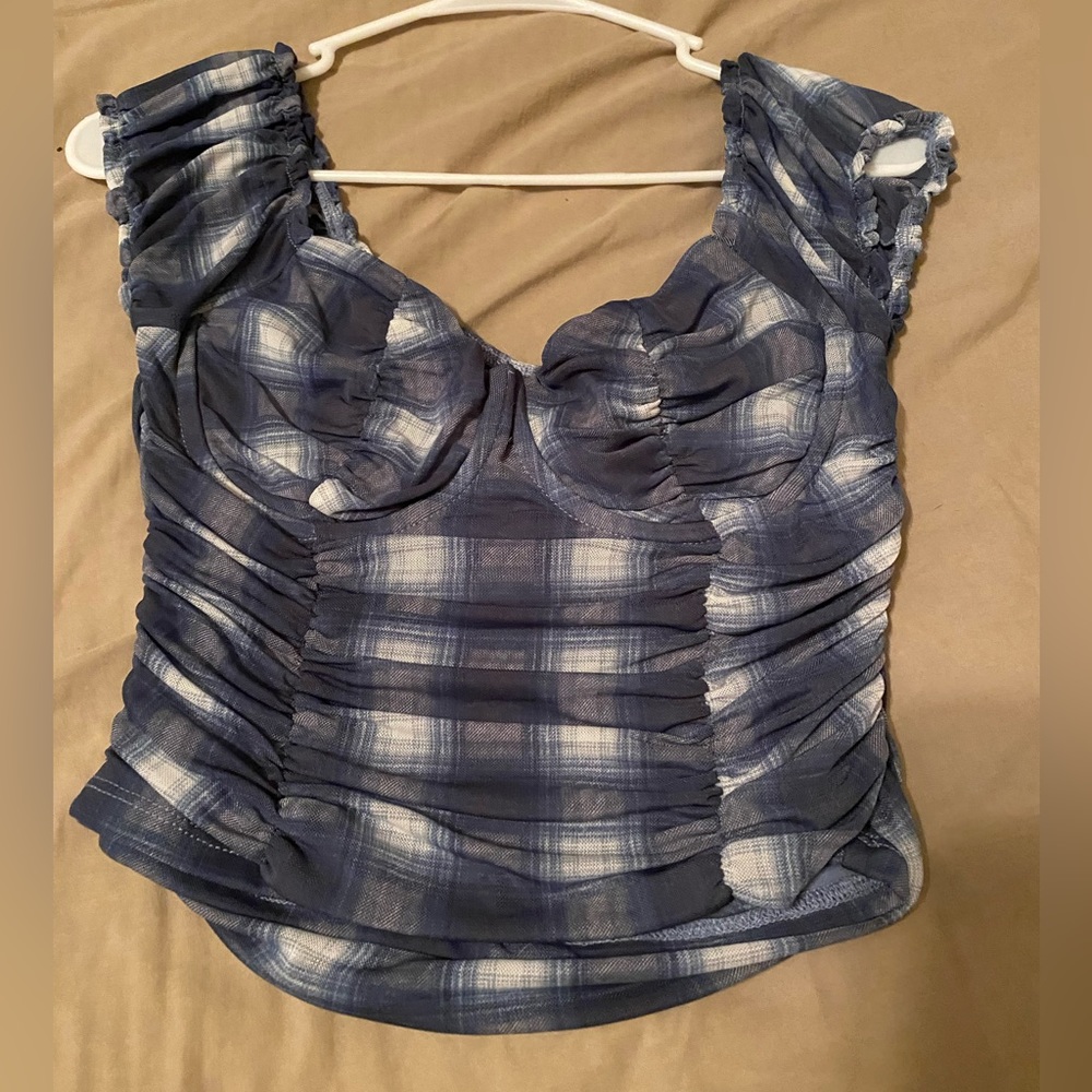 ruffled blue off the shoulder crop top